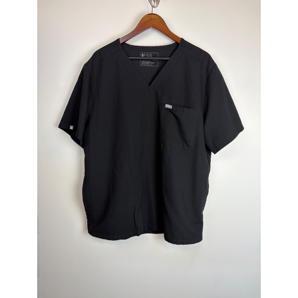 FIGS Chisec Mens Scrub Top XXL Black TM3000 V-Neck Technical Pocket Short Sleeve